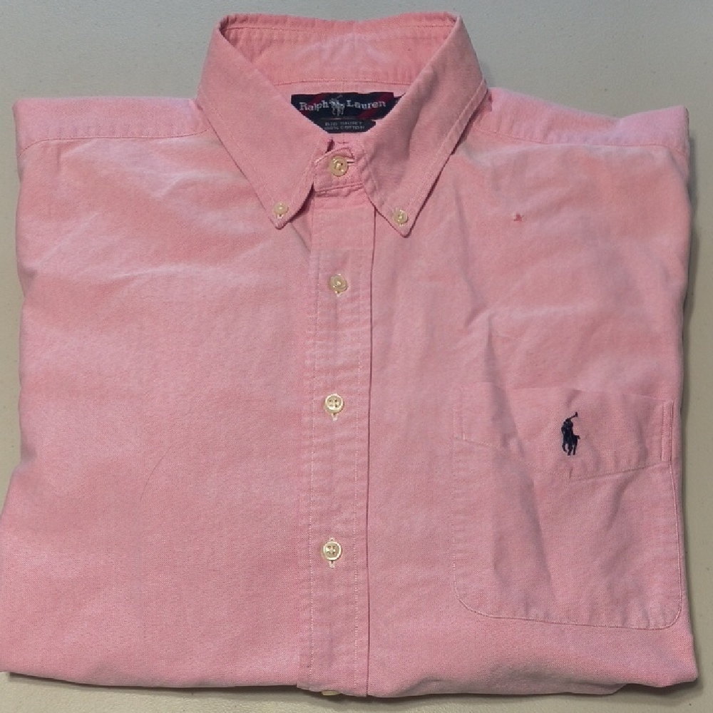 Ralph Lauren Pink Button-Down Oxford Shirt with Navy Pony *Defect*